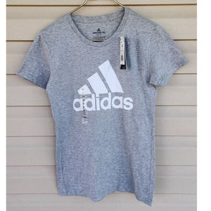 NWT NEW Adidas Amplifier Adidas Logo Grey‎ / White Tee Women's XS Over Sized